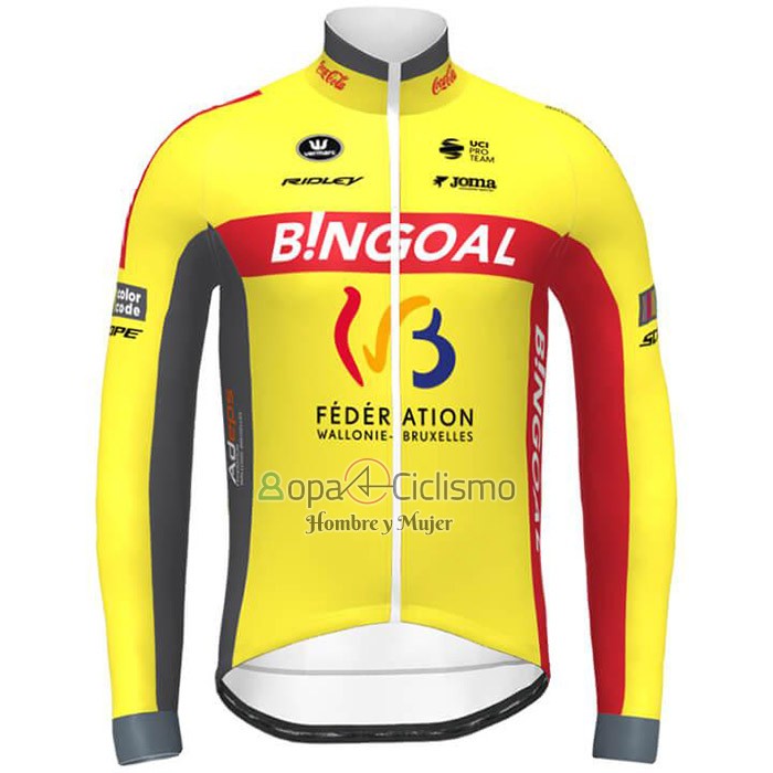 Wallonie Bruxelles Ropa Ciclismo Culotte Largo 2020 Hombre Mangas Largas AMarillo Rojo